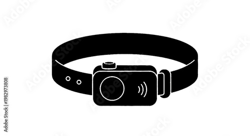 Vector illustration of dog collar with electronic tracking or training device icon on a transparent background