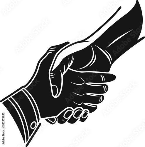 Handshake icon, business partnership handshake, agreement vector, black and white illustration