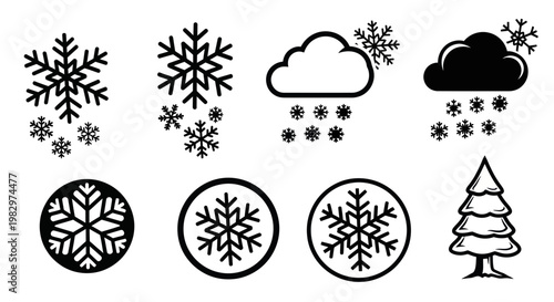 Snowflake Icon Set: Winter Weather, Christmas, and Cold Season Symbols