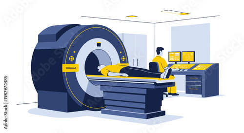 Patient undergoing MRI scan in a modern medical clinic, diagnostic imaging technology