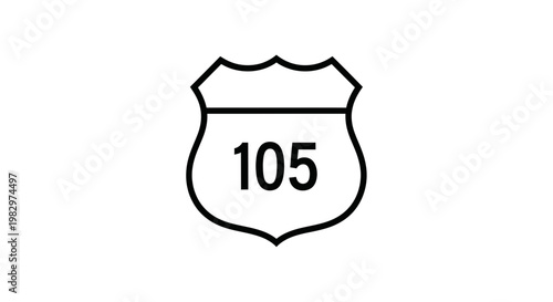 Route 105 highway sign shield, simple black and white graphic icon