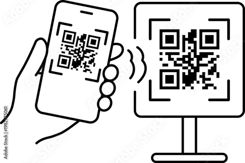 Smartphone QR Code Scanner Icon, Contactless Payment and Digital Authentication Concept