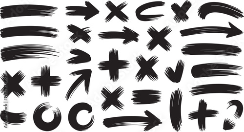 Black and white decorative flourishes, ribbons, and swirls on transparent background