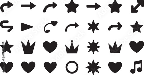 Black arrow symbols pointing in different directions on white background, black arrows direction symbols