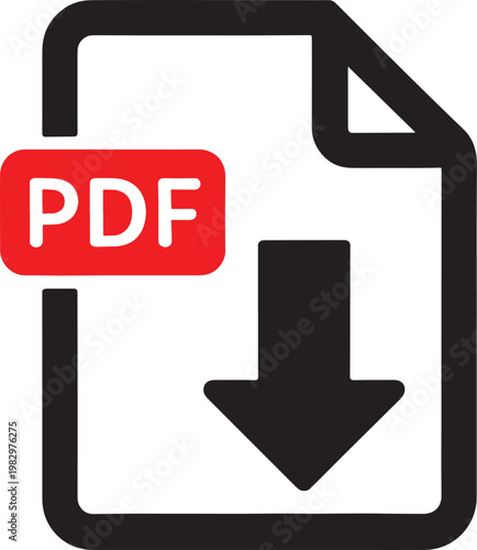 Black document with a red pdf label, isolated on white background, black document pdf, red label file, document symbol