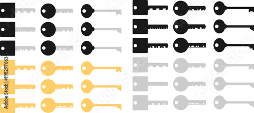 Vector set of house key icons in flat minimalist style for security and real estate design