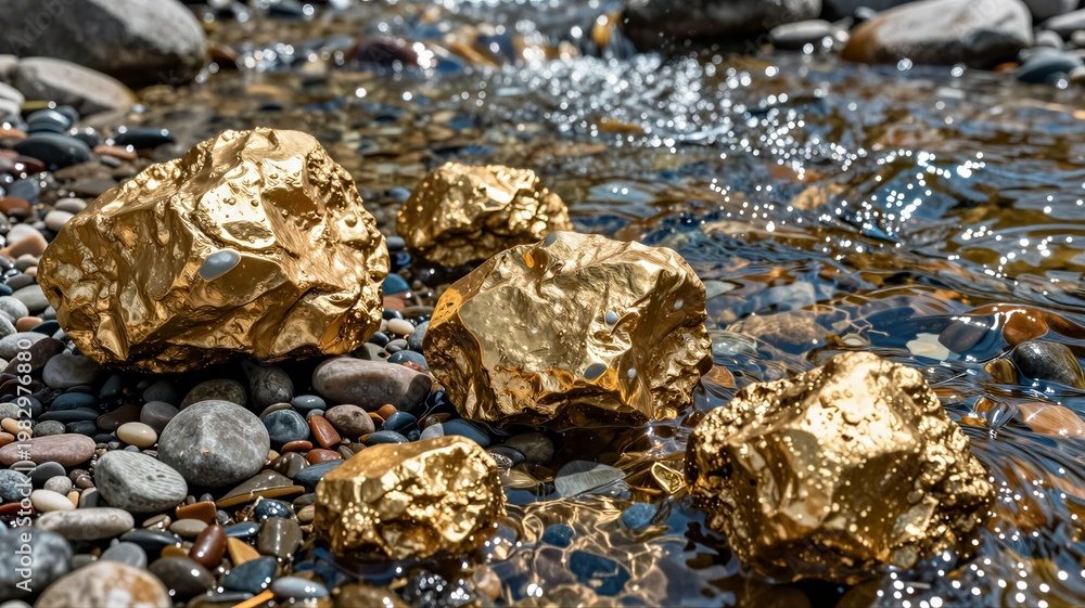 Fototapeta premium Gold Nuggets in Stream