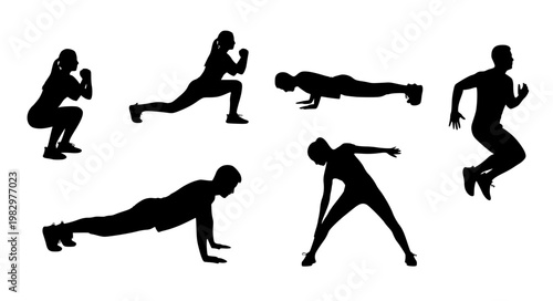 Workout Poses Vector – Fitness Exercise Silhouette Set