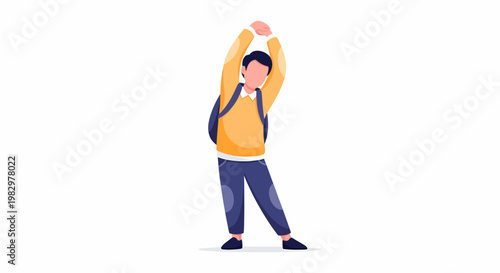 Young Student with Backpack Stretching Arms Upwards.