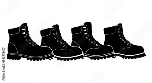 Vector illustration of set of black work boots on a transparent background