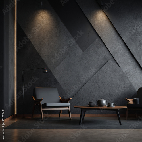 interior of a modern room black background
