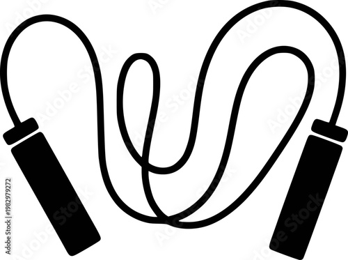 Black silhouette of a jump rope with handles a white background, skipping exercise
