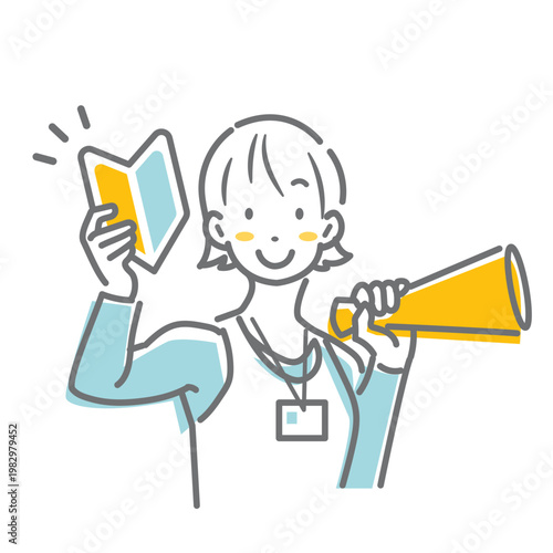 初心者歓迎のフィットネスクラブのインストラクター　シンプルでお洒落な線画イラスト