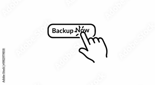A hand cursor pointing at a button labeled "Backup Now" on a white background