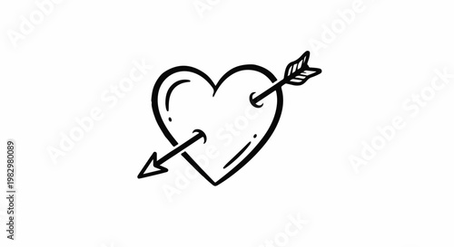 A hand-drawn black outline of a heart pierced by an arrow