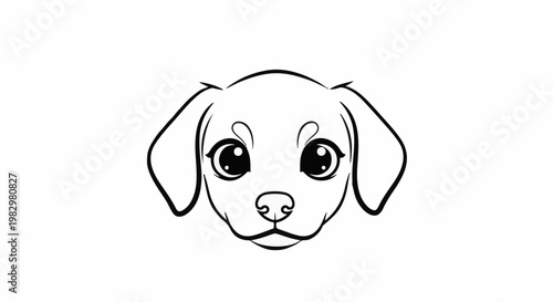 A cute cartoon dog's face with big expressive eyes and floppy ears