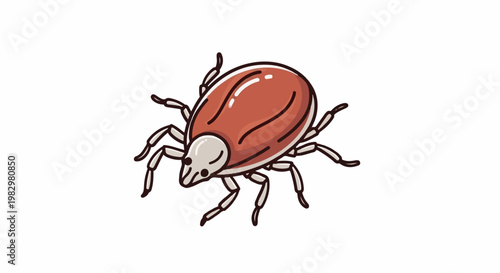 A cute cartoon tick with eight legs and a reddish-brown body