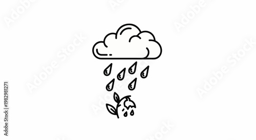 A cloud rains on a wilting plant with leaves