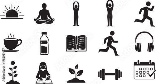 Healthy Lifestyle Icons for Fitness and Wellness Routine