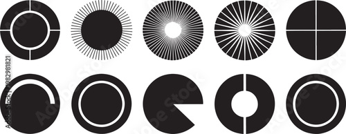 Black and white of various circular patterns including bullseye, gradient circles, and ring on transparent background