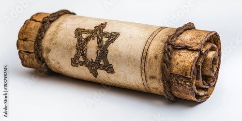 A beautifully crafted Torah scroll with a star design, perfect for holiday observances in sacred spaces