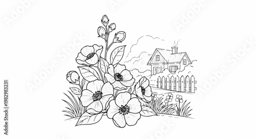 A charming home nestled amongst blooming flowers and a picket fence