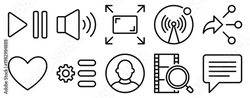 Online streaming icon set line style for video media broadcast playback and digital entertainment