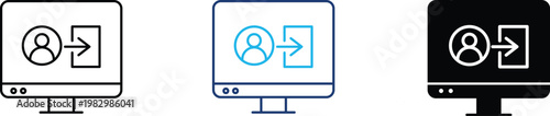 Digital logout icon showing professional system sign-out and secure user session termination. Professional illustration for account security exit, member portal logout, and technical data protection.