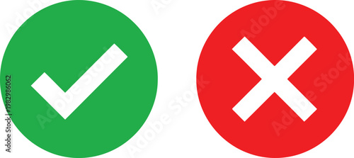 A graphic illustration featuring a green checkmark symbol and a red cross sign for choice. Vector