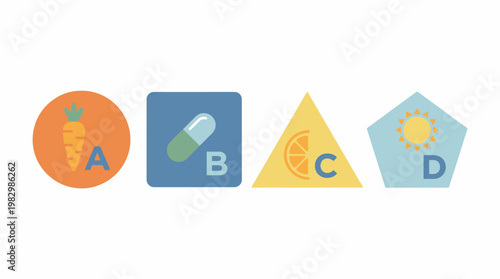 Collection of Vitamin Icons Representing Health and Nutrition