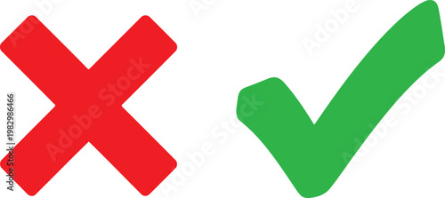 A red x mark and a green check mark representing the concept of right and wrong on white background Vector