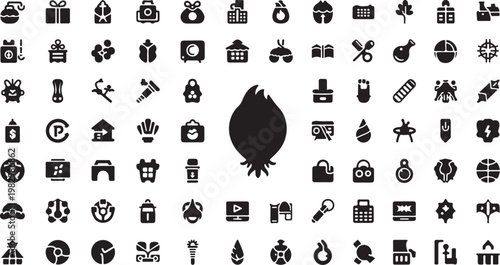Black icons on white background with central leaf
