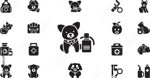 Cute teddy bear with medical icons around it