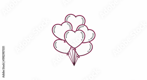 A cluster of heart-shaped balloons with dark pink outlines
