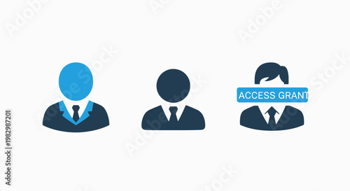 User profile access granted and security permission icons with permission security business authorization administrator interface identity software application collection management
