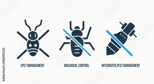 Integrated pest management and ecological control biological icons with management ecological biological extermination prevention environment agriculture protection sustainability chemical