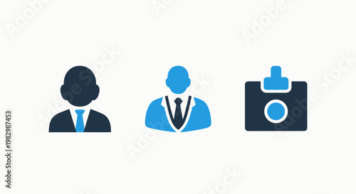 Set of corporate business icons including user profile manager and badge identification business identification corporate professional employee administration management leadership identity