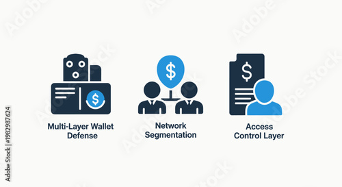 Cybersecurity and network infrastructure icons illustrating multi-layer defense network segmentation access control with security segmentation cybersecurity protection technology encryption