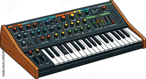 Analog electronic keyboard synthesizer for music production and sound design