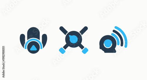 Technology and measurement icons: directional indicator measurement tool signal detector with technology measurement detector direction indicator navigation analytics computer internet