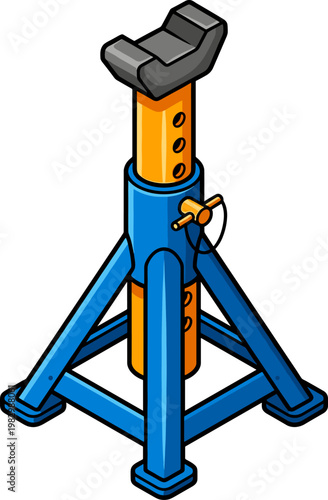 Blue and orange adjustable pin type jack stand for car maintenance