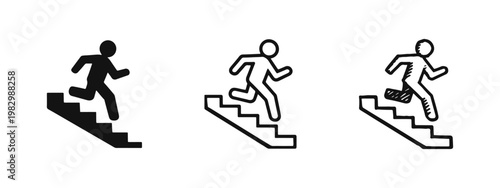 Person Running Down Stairs Icon Set for Emergency