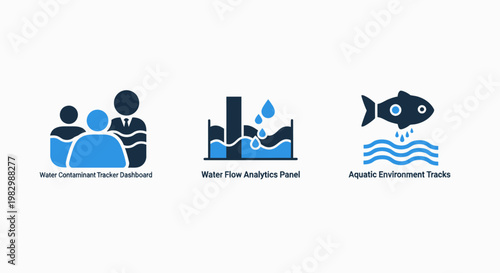 Icons for community water analysis aquaculture with water life community collaboration analysis research aquaculture ecosystem environment conservation sustainability resource management