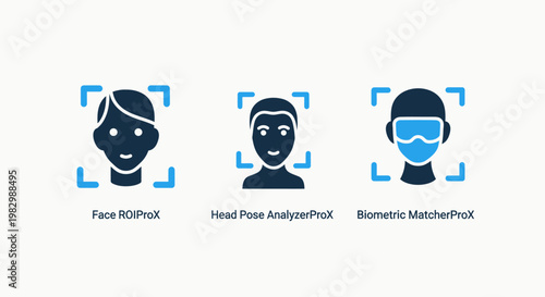 Face recognition icons: face id hand-free analysis wearable monitor with face id face scan facial recognition artificial intelligence recognition analysis wearable biometric security software