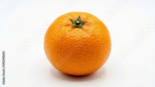 fresh whole mandarin orange tangerine fruit with green stem isolated on white background