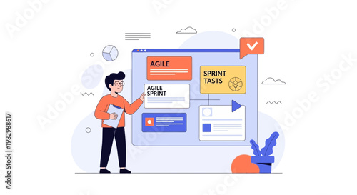 Agile methodology concept, sprint planning meeting, business strategy, teamwork, project management