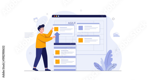 Agile project management concept: person organizing tasks on a board