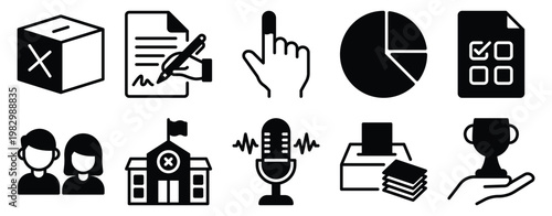 Elections icon set solid mix style for voting campaign ballot and democratic participation