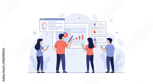Business team analyzing data on a whiteboard, presentation and strategy meeting