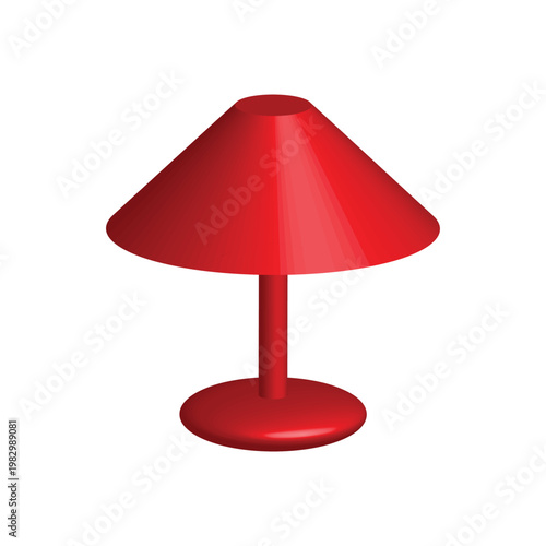 Red table lamp with conical shade and base